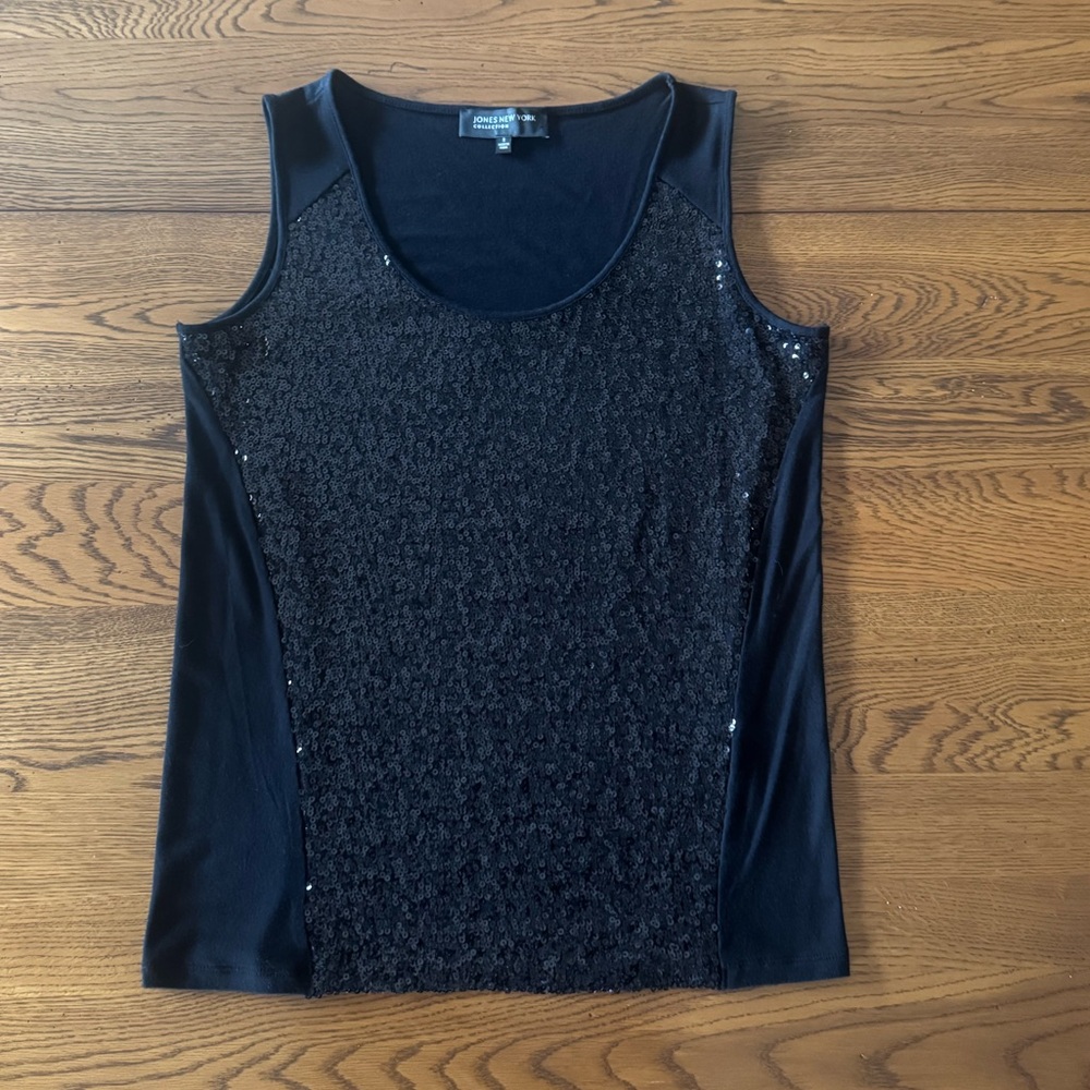 Jones New York Black Sequin Tank Top Small Sleeveless Clubwear Y2K